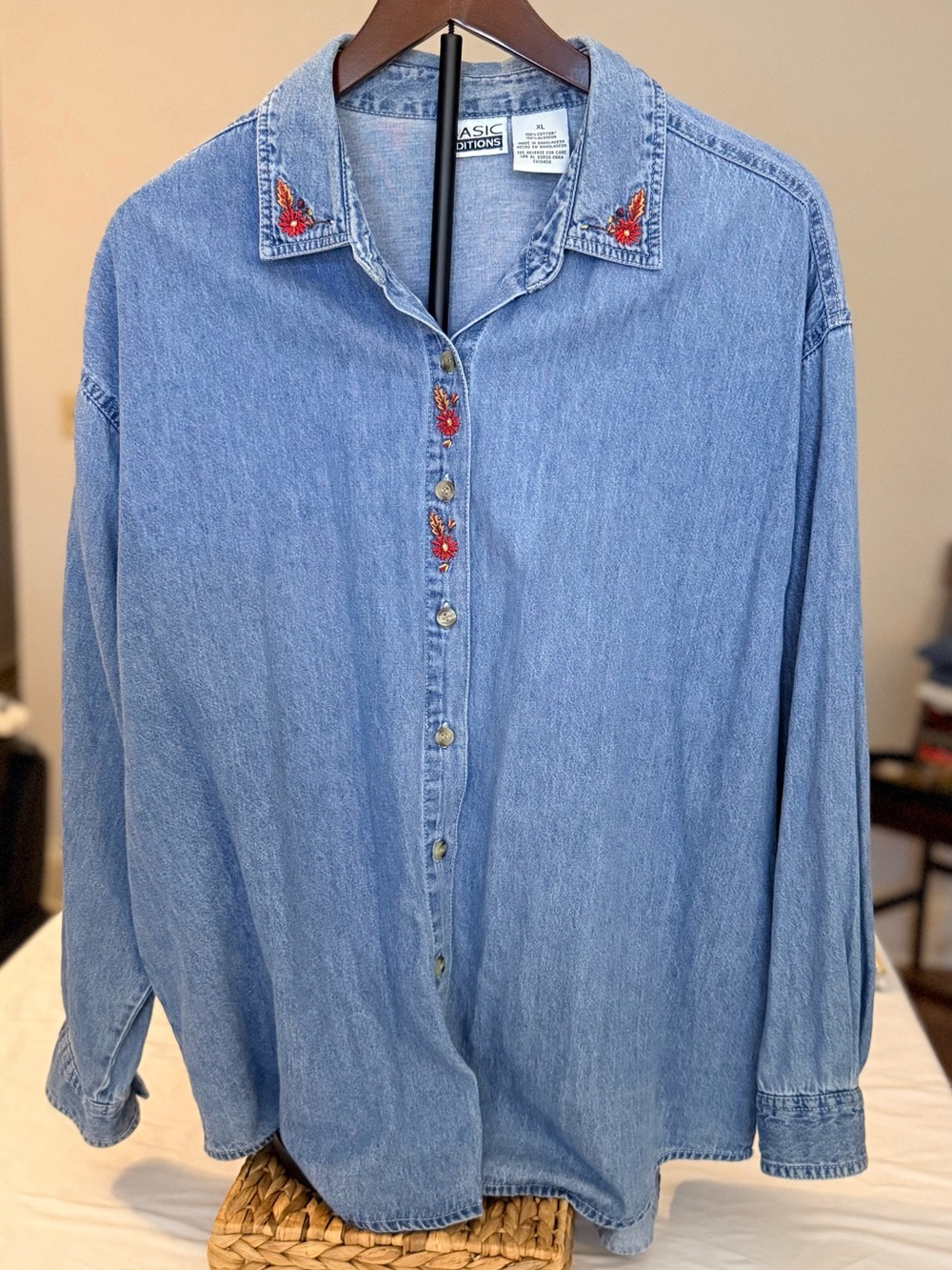 Basic Editions Light Blue Embroidered Denim Shirt (MM7)